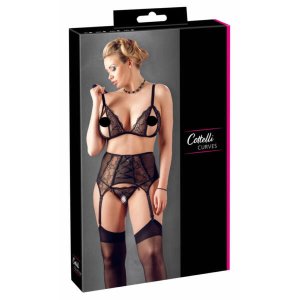 Cottelli Plus Size - csipke fehérnemű trió (fekete)
