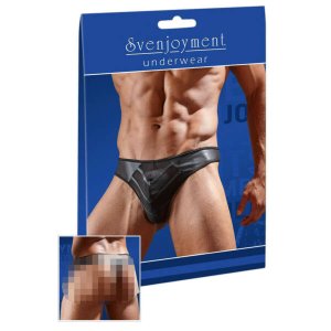 Svenjoyment - fényes férfi tanga áttetsző betéttel (fekete)