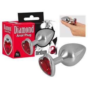 You2Toys - Diamond - 85 g-os alumínium anál plug (ezüst-piros)
