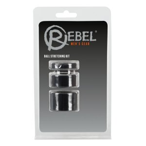Rebel Ball - pénisz- heregyűrű és nyújtó szett (fekete)