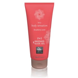 HOT - Shiatsu 2in1 Strawberry scent - masszázs síkosító - eper (200 ml)