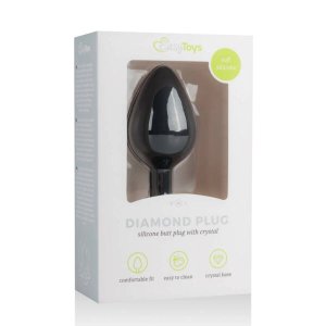 EasyToys Diamond - fehér köves anál plug (közepes, fekete)