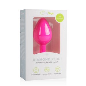 EasyToys Diamond - fehér köves anál plug (közepes, pink)