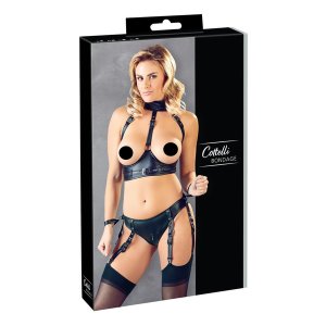 Cottelli Bondage - fényes push-up melltartó szett bilinccsel (fekete)