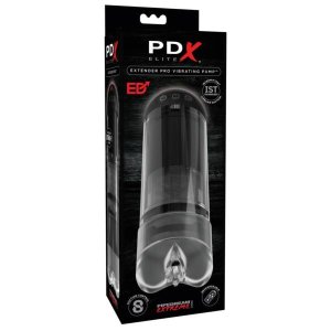 PDX Elite Extender Pro - akkus, szívó-rezgő maszturbátor (fekete)
