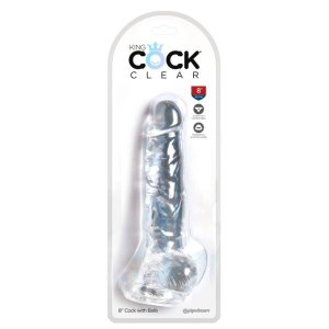 King Cock Clear 8 - átlátszó tapadókorongos, herés élethű dildó (20 cm)