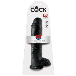 King Cock 11 - nagy tapadókorongos, herés dildó (28 cm, fekete)