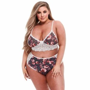 Baci Plus Size - virágos, csipkés melltartó szett