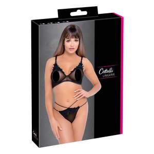 Cottelli - átlátszó, csipkés melltartó szett (fekete)