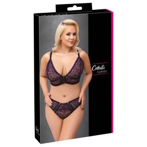 Cottelli Plus Size - áttetsző mintás melltartó szett (lila)