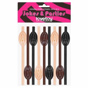 Lovetoy - vagina alakú szívószál szett, party kellék (natúr-barna-fekete)