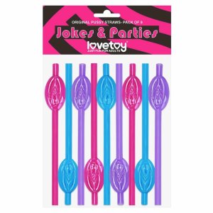 Lovetoy - vagina alakú szívószál lánybúcsú kellék (pink-kék-lila)