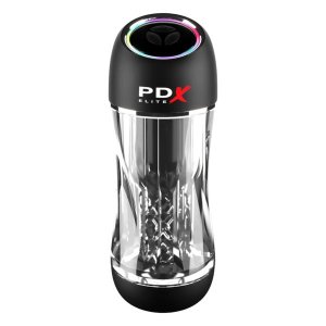 PDX ViewTube Pro - szívó-rezgő maszturbátor férfiaknak (fekete)