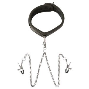 Sei Mio - nyakörv és bimbócsipesz, bondage szett (fekete)