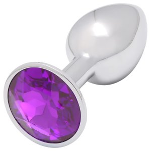 Sunfo - fém anál plug sötét lila kővel (ezüst)