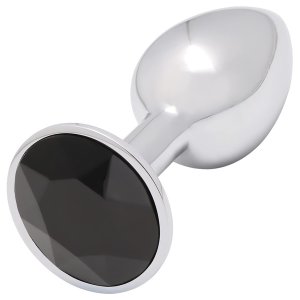 Sunfo - fém anál plug fekete kővel (ezüst)