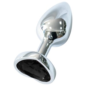 Sunfo - fém anál plug szív alakú fekete kővel (ezüst)