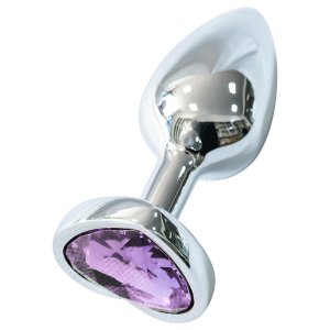 Sunfo - fém anál plug szív alakú lila kővel (ezüst)
