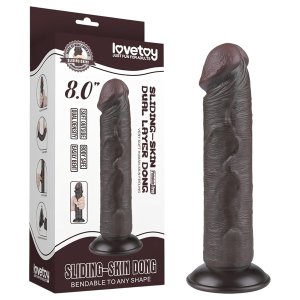 Lovetoy Sliding-Skin - tapadókorongos kétrétegű dildó - 20 cm (barna)