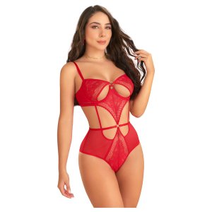 Zôf Ruby - kivágásos csipke body állítható pántokkal (piros)